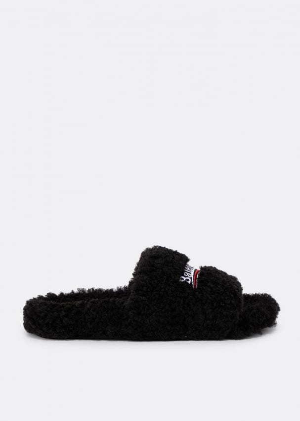 Сандалии BALENCIAGA Furry slide sandals, черный