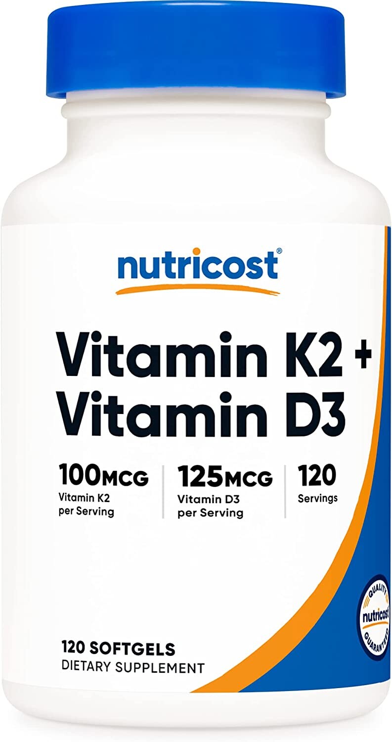 

Комплекс витамин Nutricost K2+D3, без глютена и ГМО, 120 капсул