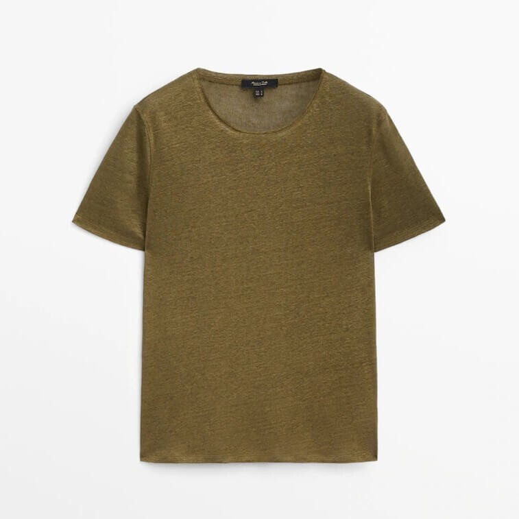 

Футболка Massimo Dutti 100% Linen Short Sleeve, хаки