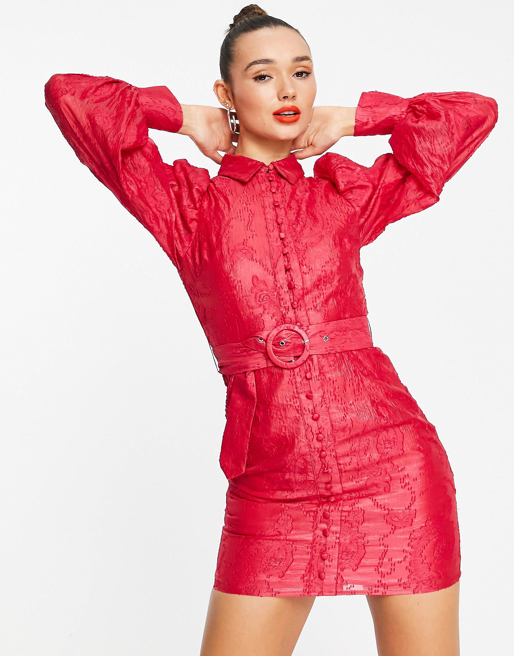 Розовое платье-рубашка мини с пуговицами и поясом ASOS DESIGN