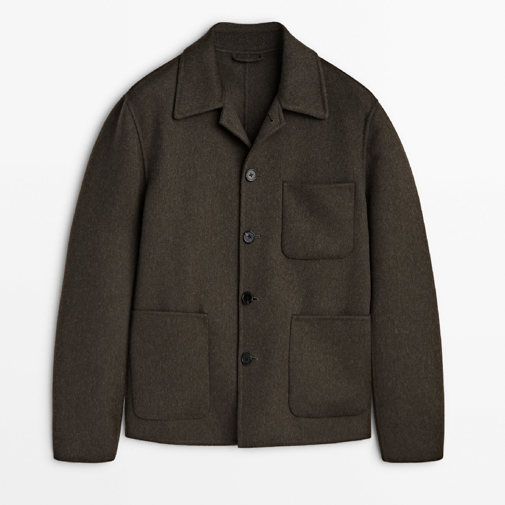 цена Куртка-рубашка Massimo Dutti Double-faced 100% Wool - Studio, темно-оливковый