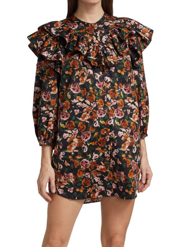 

Мини-платье-рубашка с оборками и цветочным принтом SOMETHING NAVY Black combo
