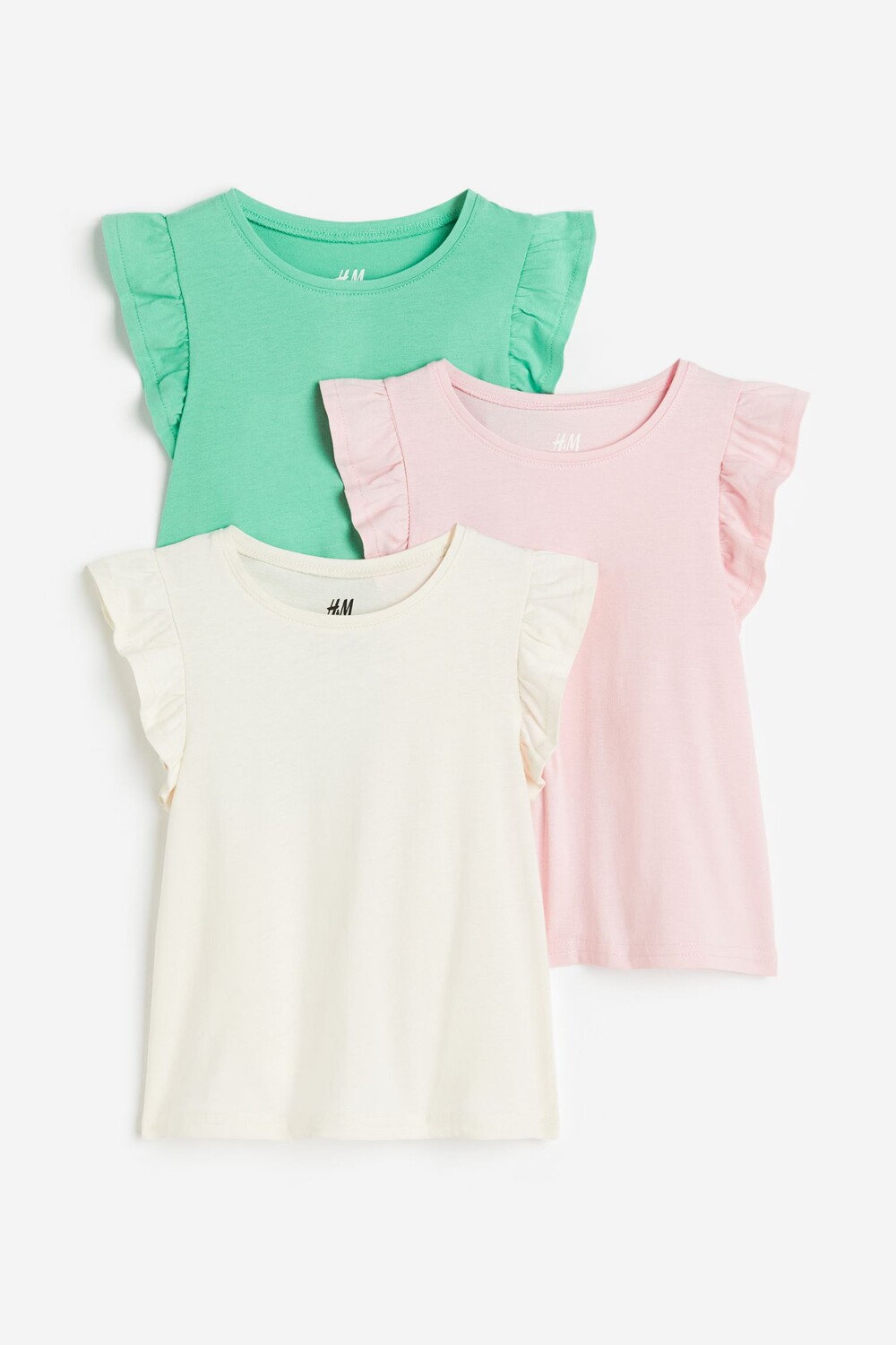 

Комплект топов H&M, 3 предмета, зеленый/розовый/кремовый