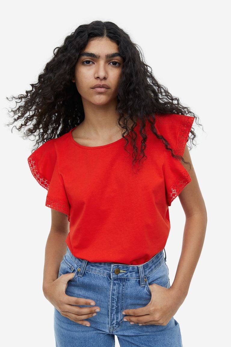 

Топ из джерси с развевающимися рукавами H&M, красный