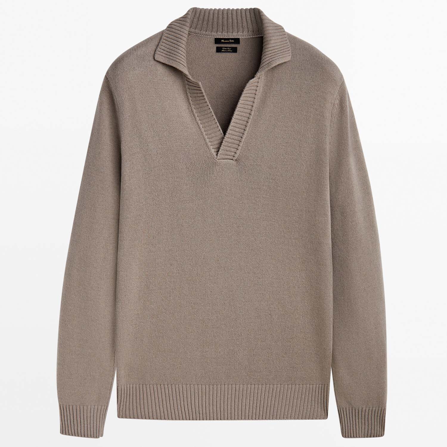 

Свитер Massimo Dutti Knit With A Polo Collar And Ribbed Trims, темно-коричневый