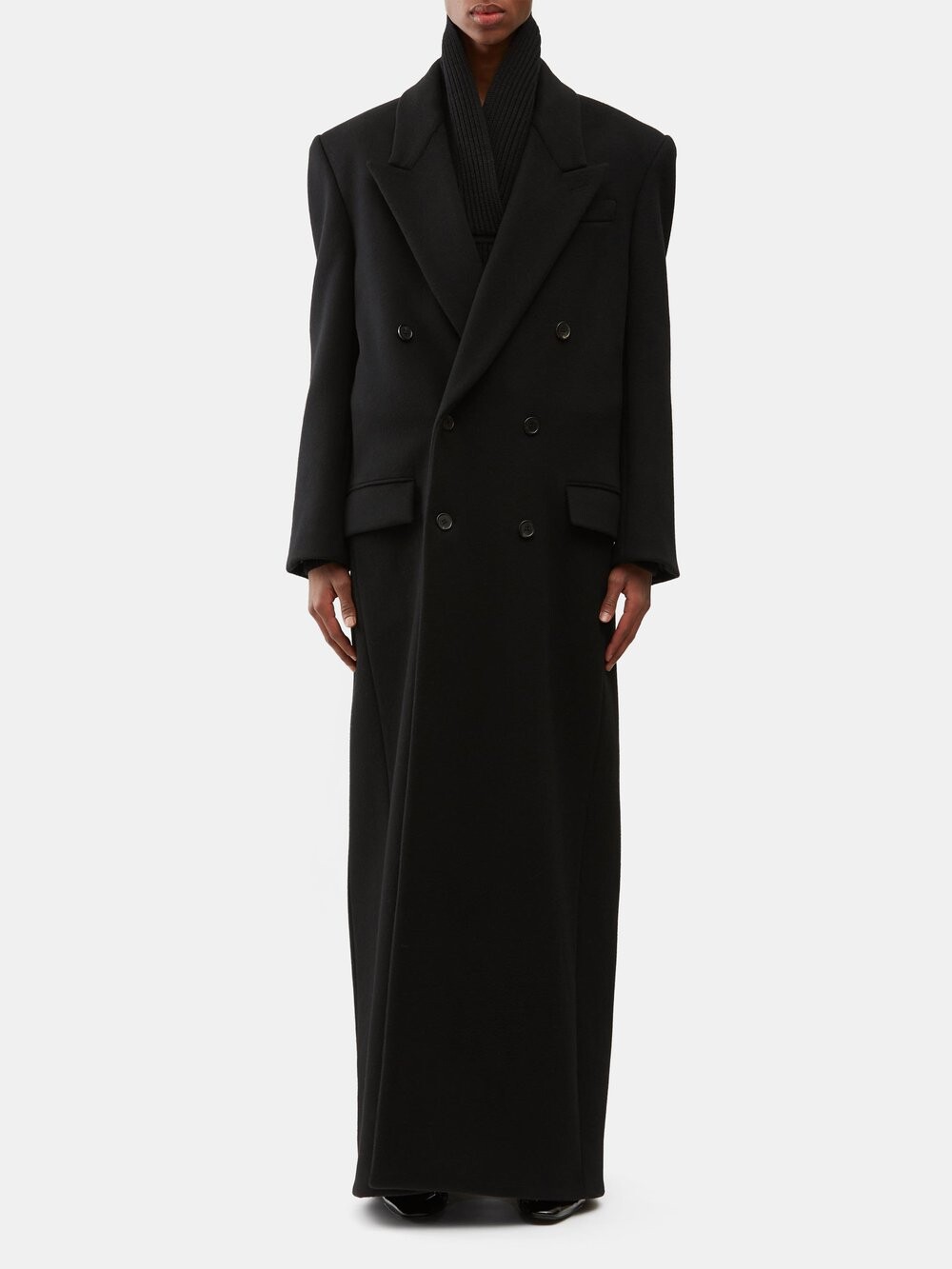 

Двубортное длинное пальто из шерстяного фетра. Saint Laurent, черный