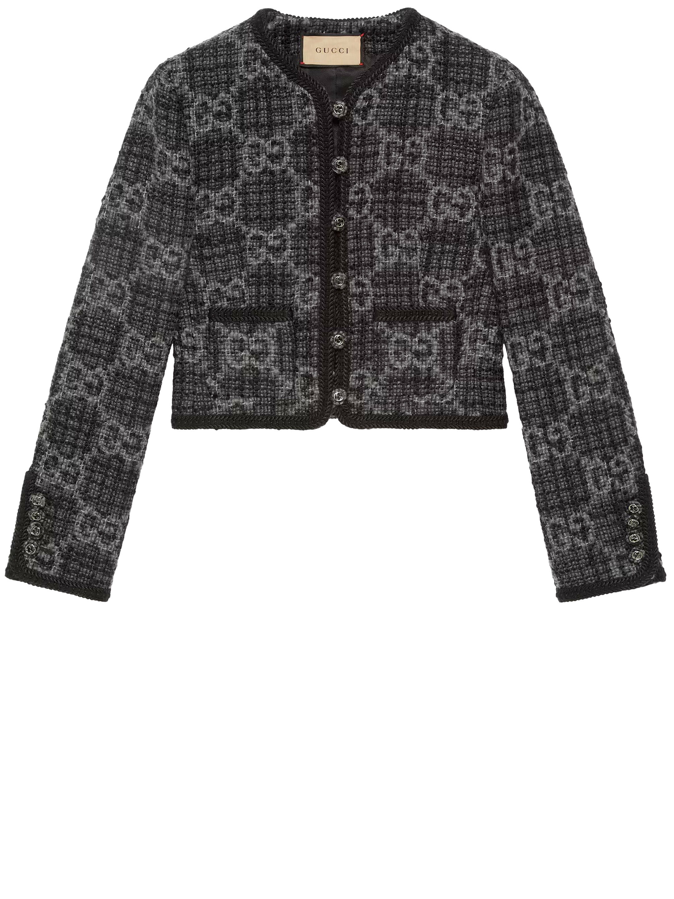 Куртка Gucci GG tweed, серый жакет на пуговицах с кружевной отделкой
