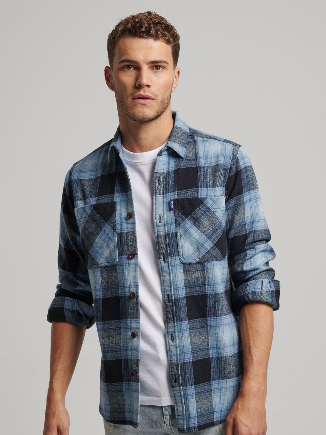 

Верхняя рубашка в клетку Superdry Vintage Check, рабочая одежда, синее омбре