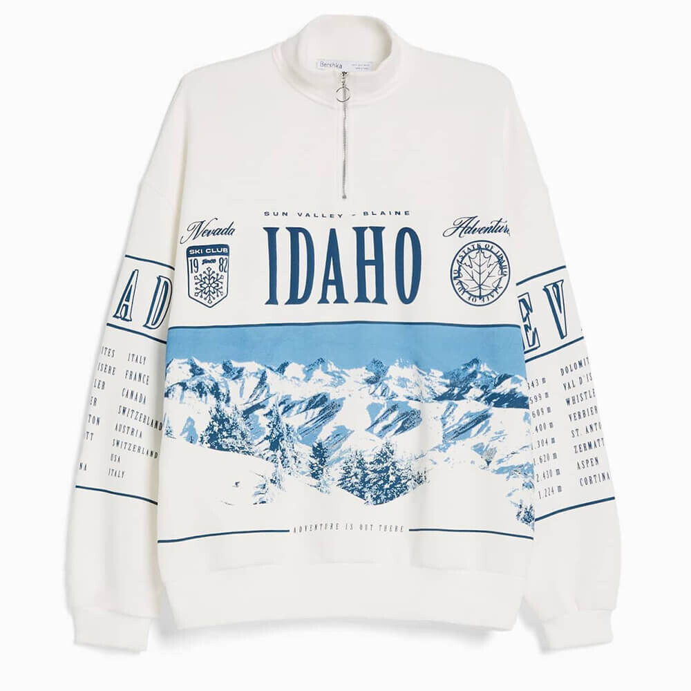 

Свитшот Bershka High Neck Zip With Print, белый