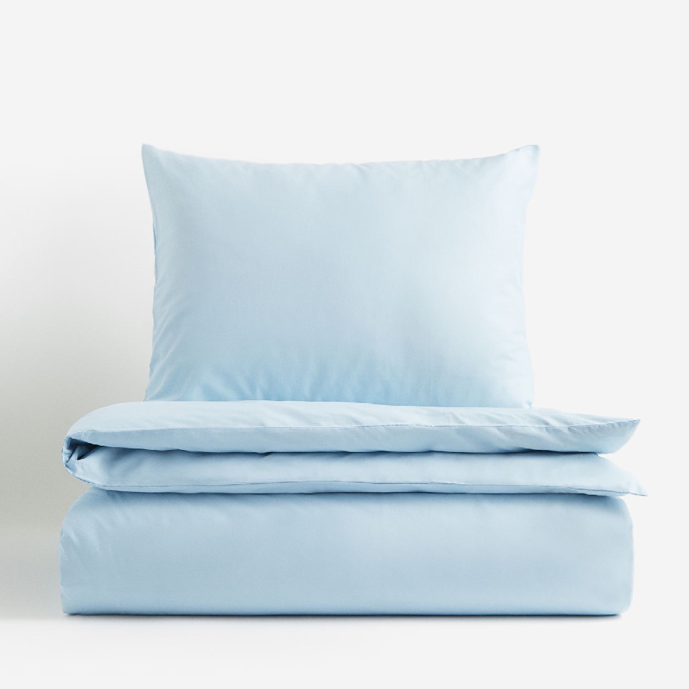 Комплект односпального постельного белья H&M Home Cotton, голубой
