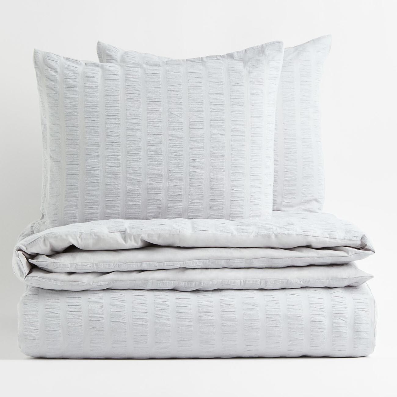 

Комплект постельного белья H&M Home Seersucker, 3 предмета, серо-голубой