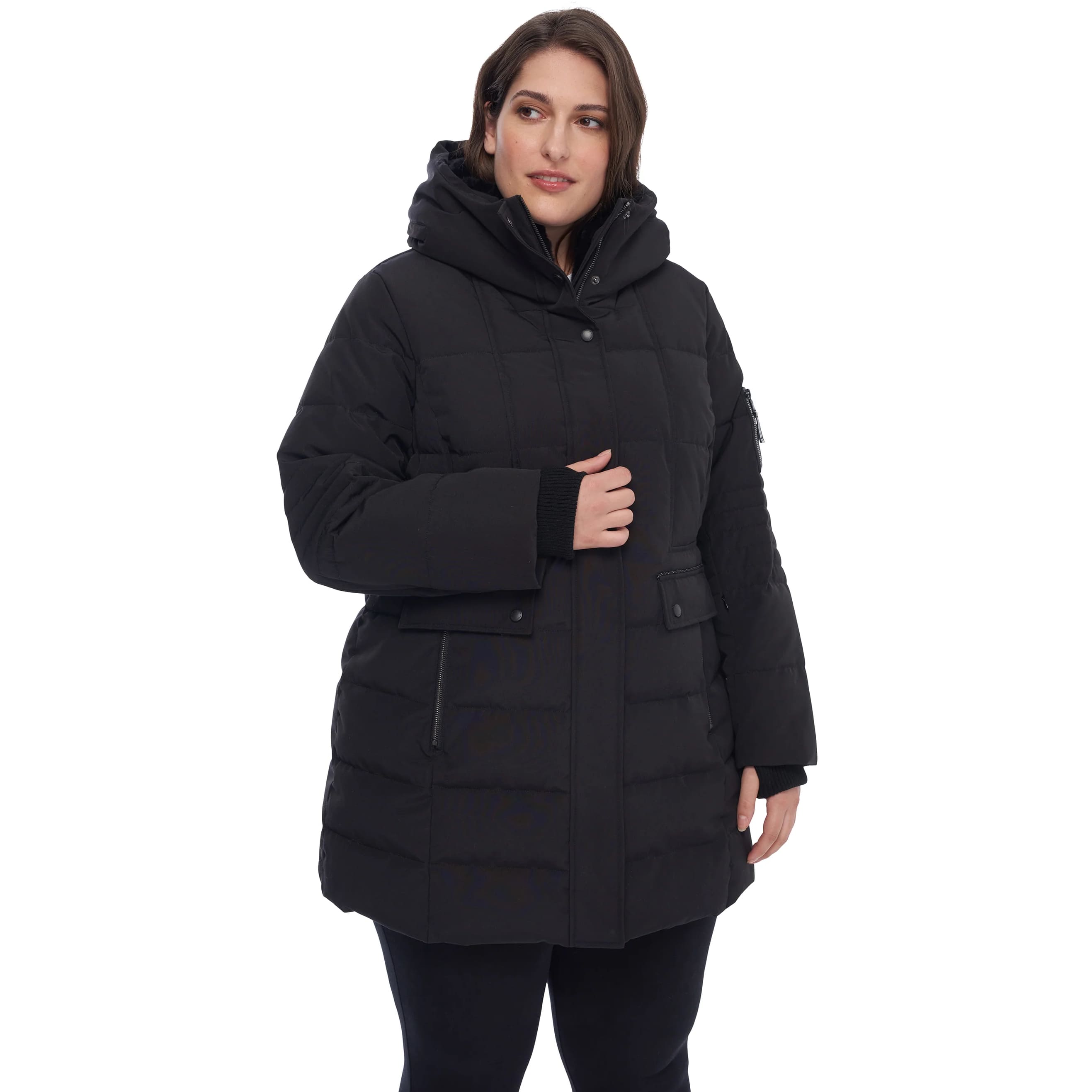 Куртка Alpine North Vegan Down Hooded Mid-Length Plus Size, черный