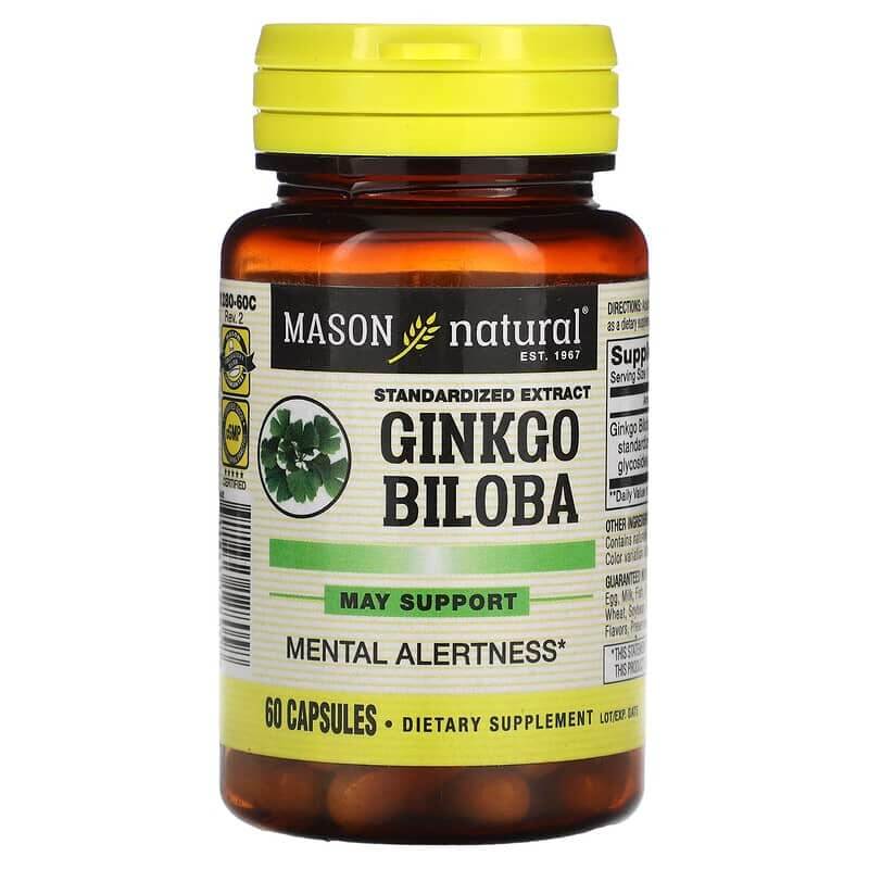 Гинкго билоба стандартизированный экстракт Mason Natural, 60 капсул mason natural экстракт эхинацеи цельных растений 60 капсул