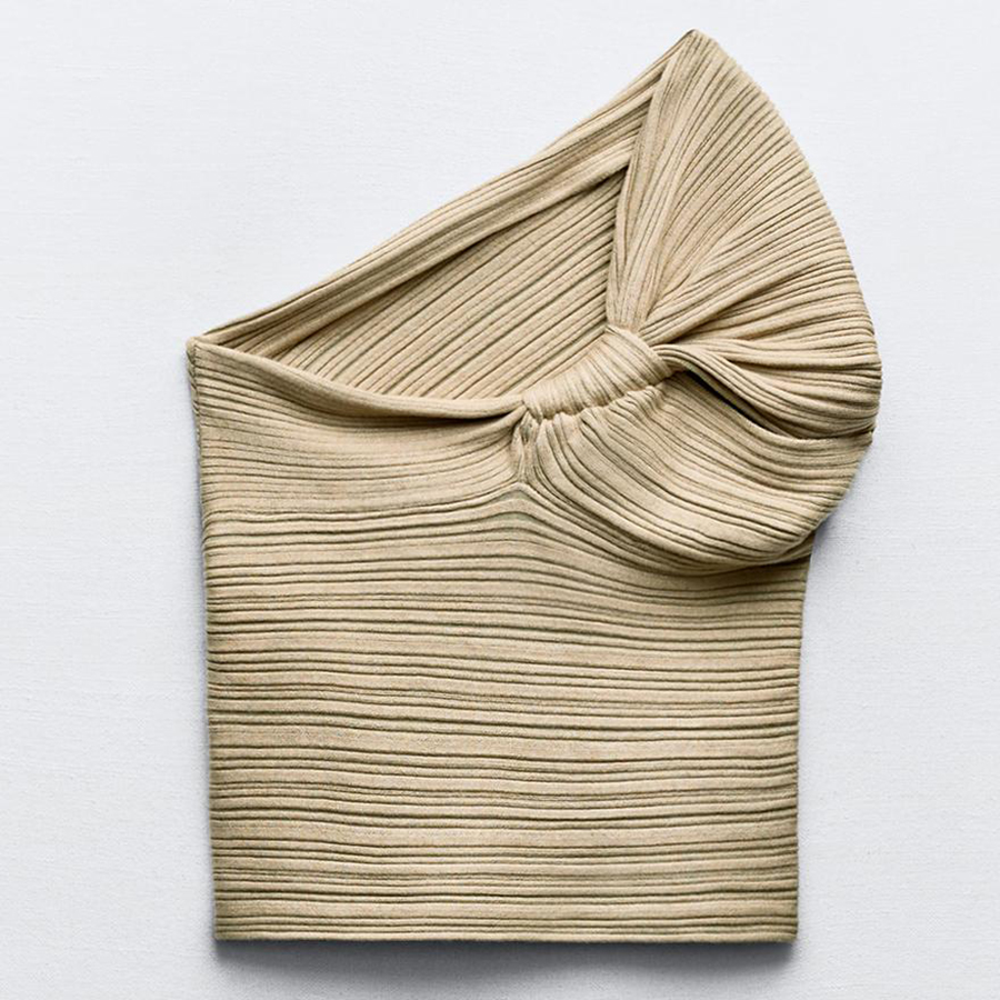 Топ Zara Ribbed Knit Asymmetric, бежево-зеленый топ zara knit jacquard asymmetric бежевый