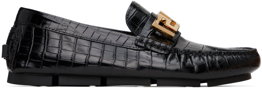 

Черные лоферы с крокодиловой кожей Greca Versace