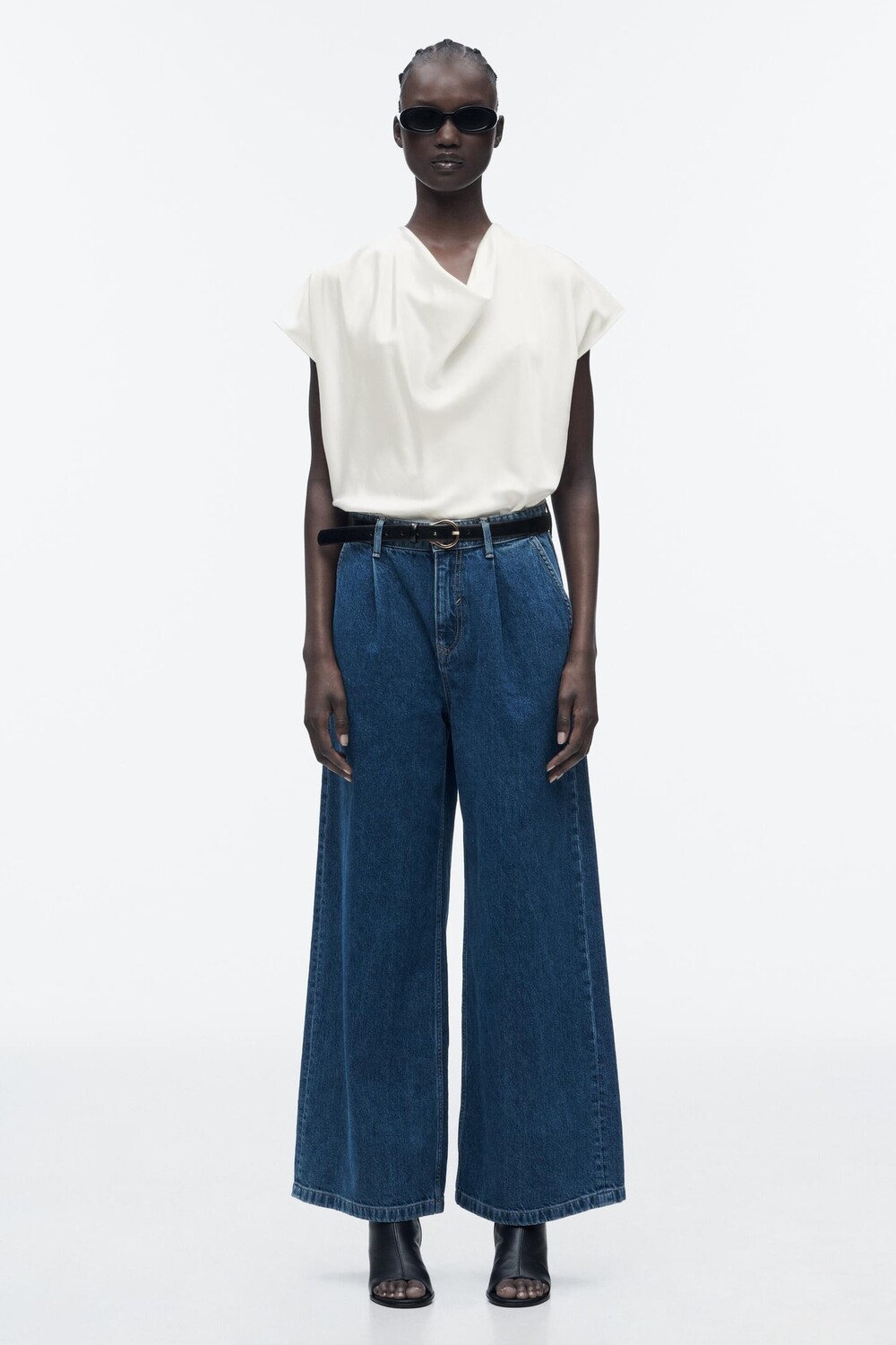 

Атласный топ с вырезом хлопка ZARA, устричный белый