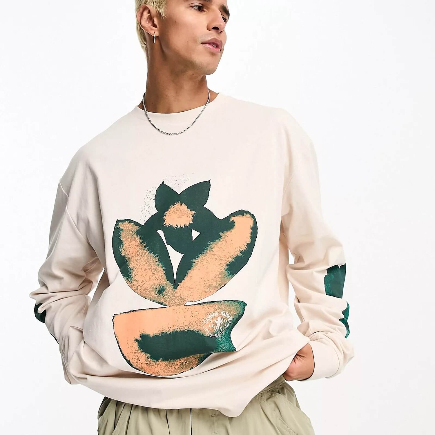 

Футболка с длинным рукавом Damson Madder Pot Plant Print, бежевый
