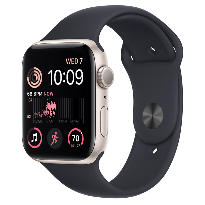 цена Умные часы Apple Watch Series SE Gen 2 (GPS), 44 мм, Starlight Aluminum Case/Midnight Sport Band - M/L