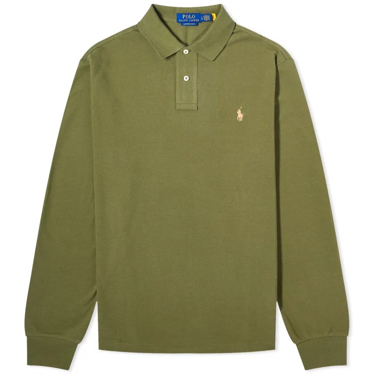 Рубашка-поло Polo Ralph Lauren Long Sleeve Custom Fit, зеленый рубашка поло мужская с длинным рукавом деловая тенниска на пуговицах роскошная рубашка поло с 3d рисунком карты весна осень