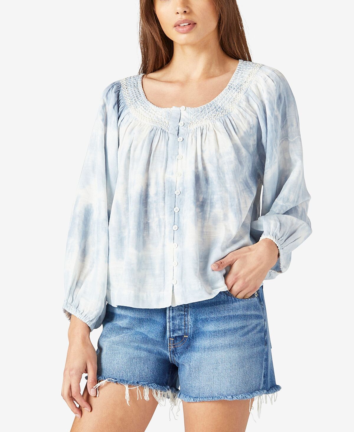 

Вышитый топ-крестьянка с принтом тай-дай Lucky Brand, мульти