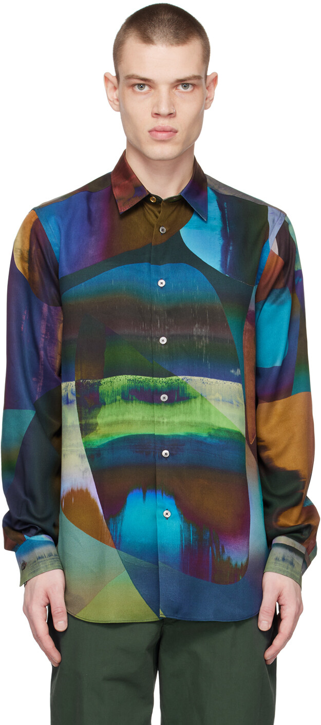 

Синяя рубашка с абстрактным принтом Paul Smith