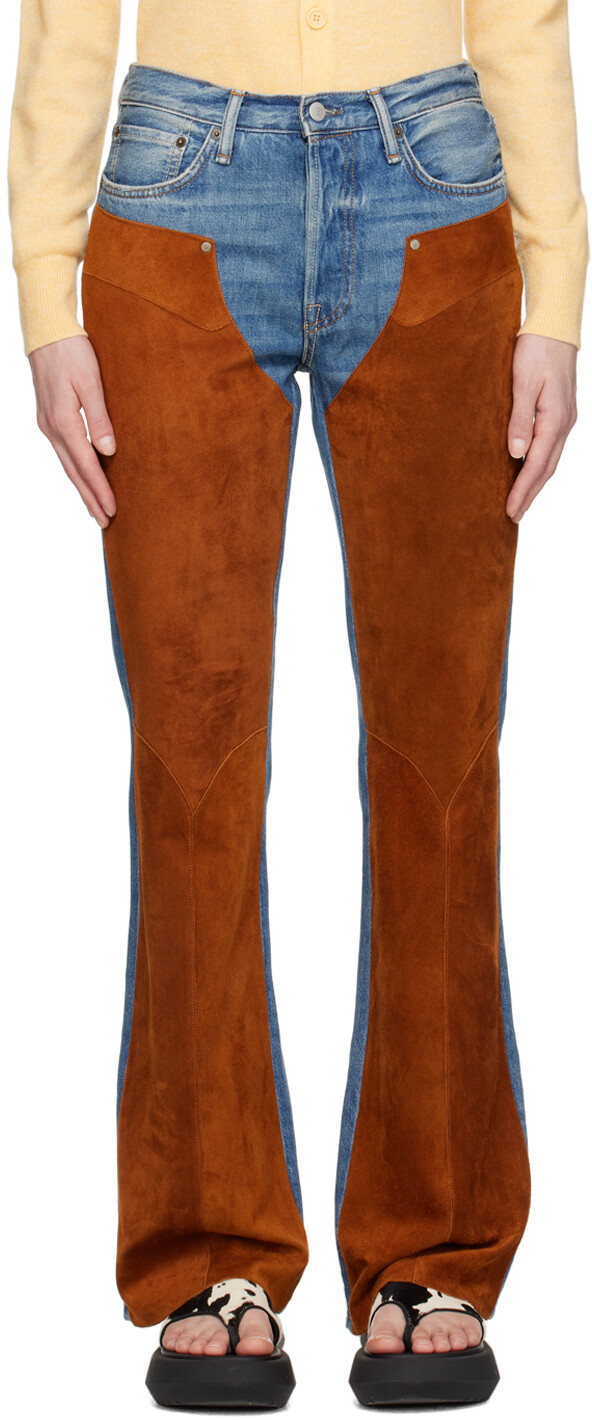 

Синие кожаные брюки со вставками Acne Studios