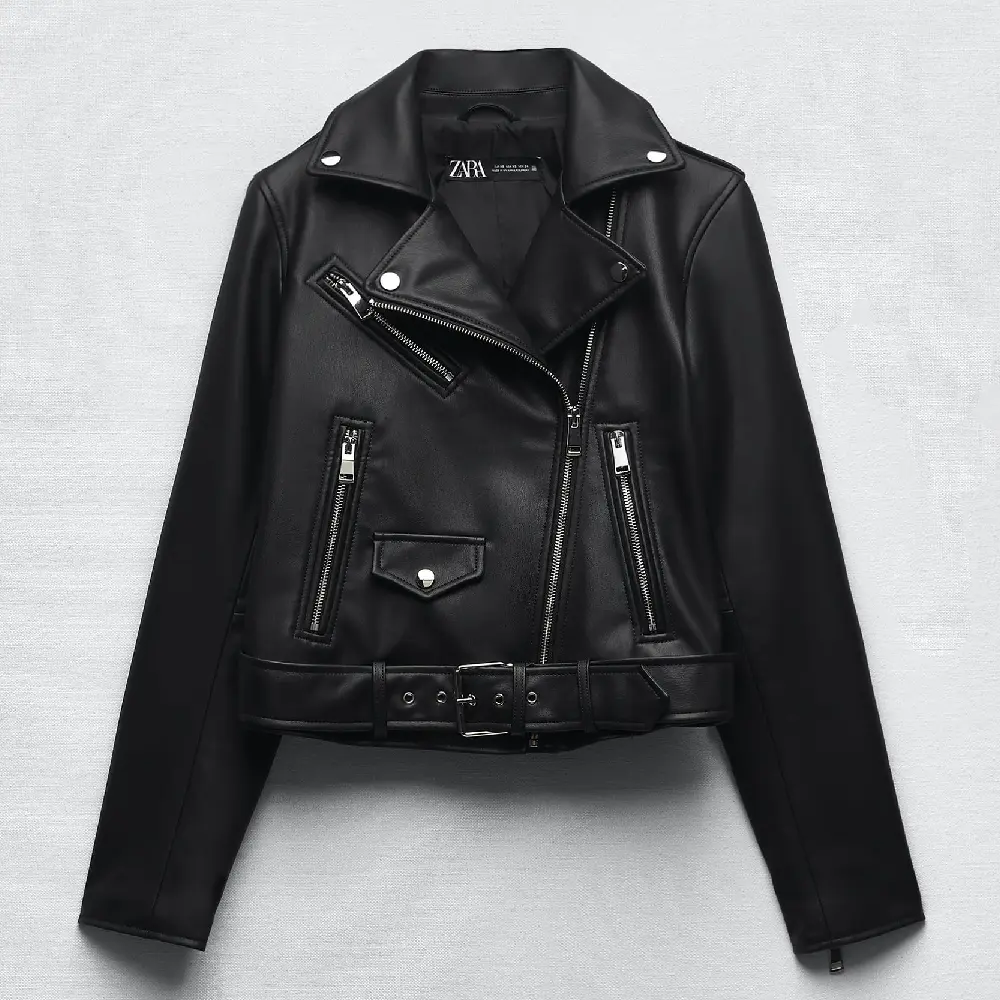 

Байкерская куртка из искусственной кожи ZARA, черный