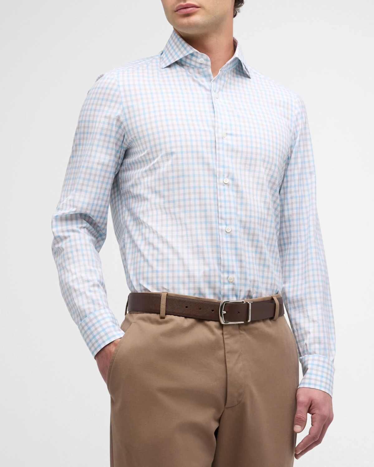 

Мужская спортивная рубашка в клетку Isaia, цвет White Grey