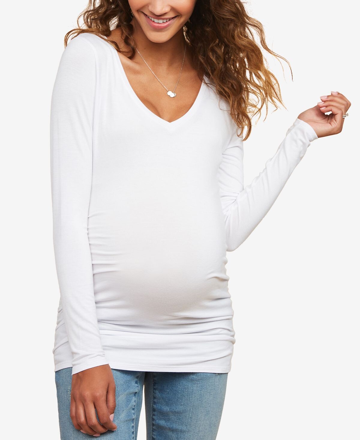 

Футболка для беременных с длинным рукавом и боковыми рюшами Motherhood Maternity, белый