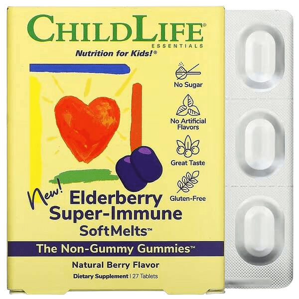 Комплекс витаминов Super-Immune SoftMelts 27 таблеток, ChildLife kids elderberry super immune softchew gummies natural berry 27 таблеток childlife essentials