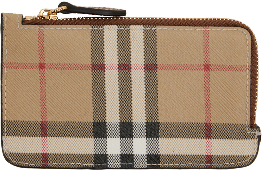

Бежевая винтажная визитница в клетку на молнии Burberry