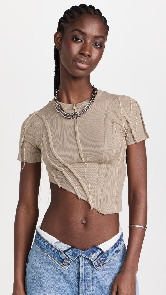 

Футболка Sami Miro Vintage Asymmetric Short Sleeve, серо-коричневый
