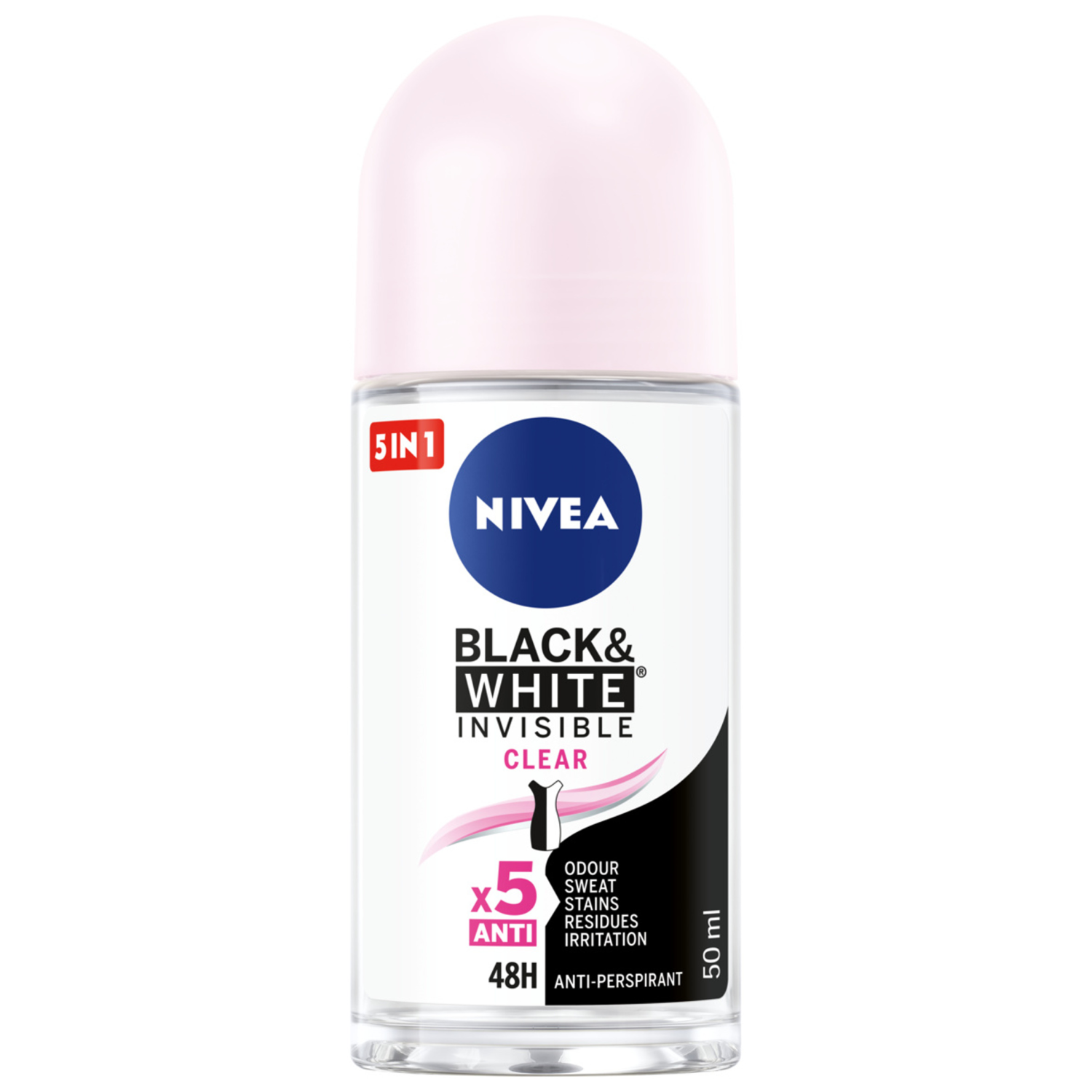 Nivea Black & White Invisible Clear женский шариковый антиперспирант, 50 мл - фото