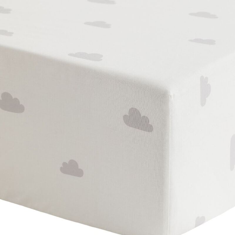 

Простыня на резинке H&M Home Patterned Cotton Fitted Clouds 90х200, белый