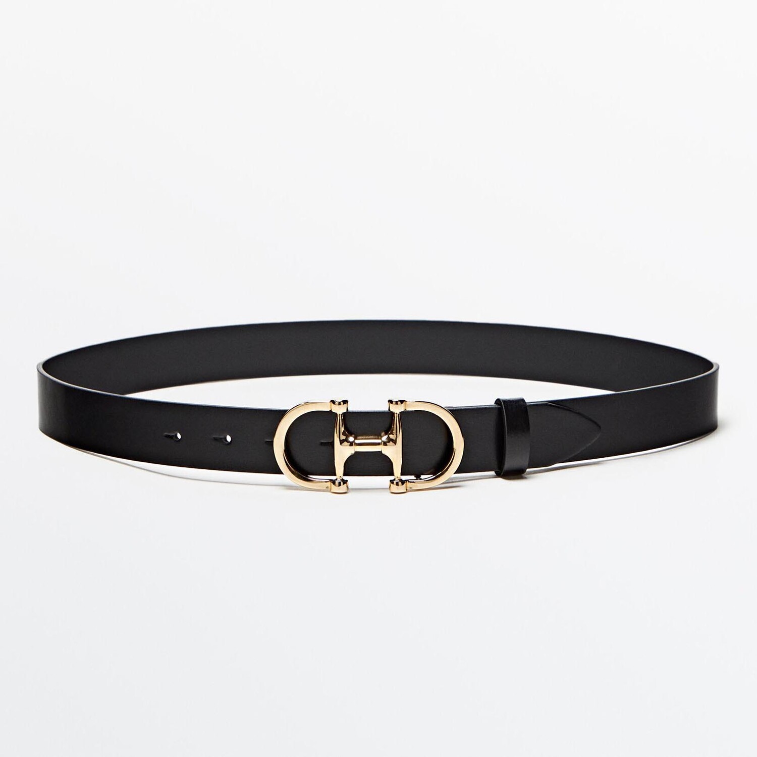 

Ремень Massimo Dutti Leather With Double Buckle, черный