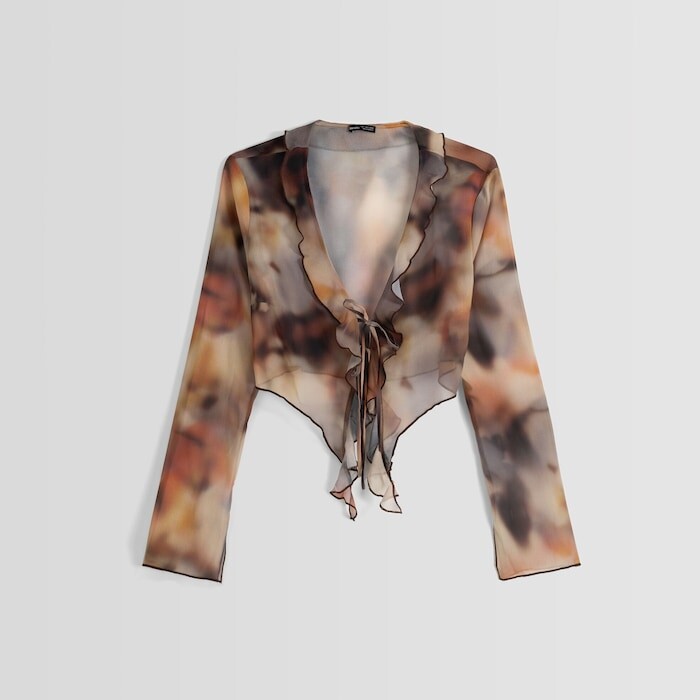 

Блузка Bershka Chiffon Ruffled Long Sleeve, мультиколор