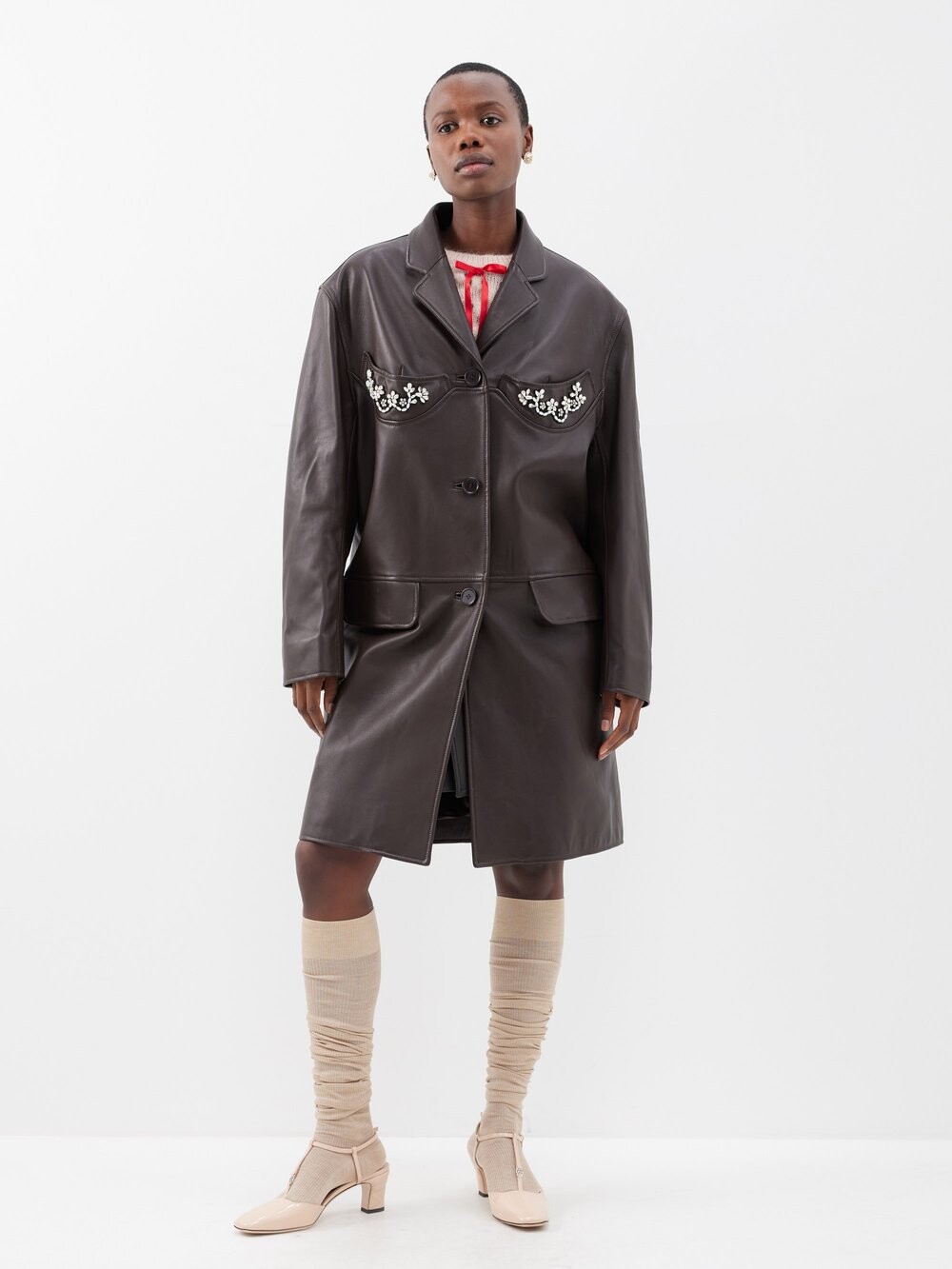

Кожаное пальто с кристаллами Simone Rocha, коричневый
