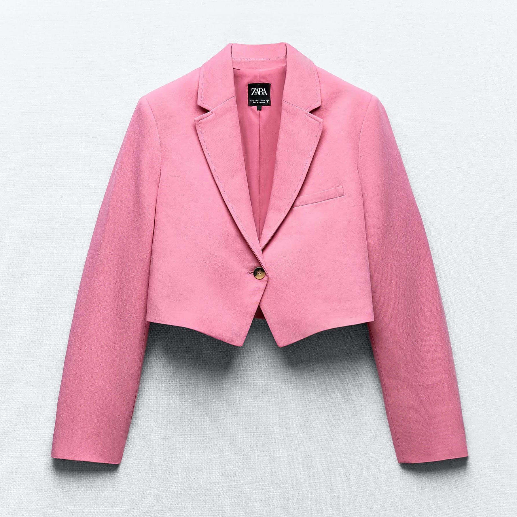 Блейзер Zara Basic Cropped, розовый рубашка zara cropped oxford розовый