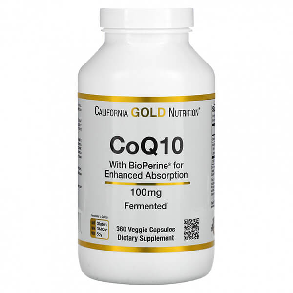 Коэнзим Q10 класса USP с экстрактом черного перца California Gold Nutrition 100 мг, 360 капсул коэнзим q10 класса usp california gold nutrition с экстрактом bioperine 100 мг 150 капсул