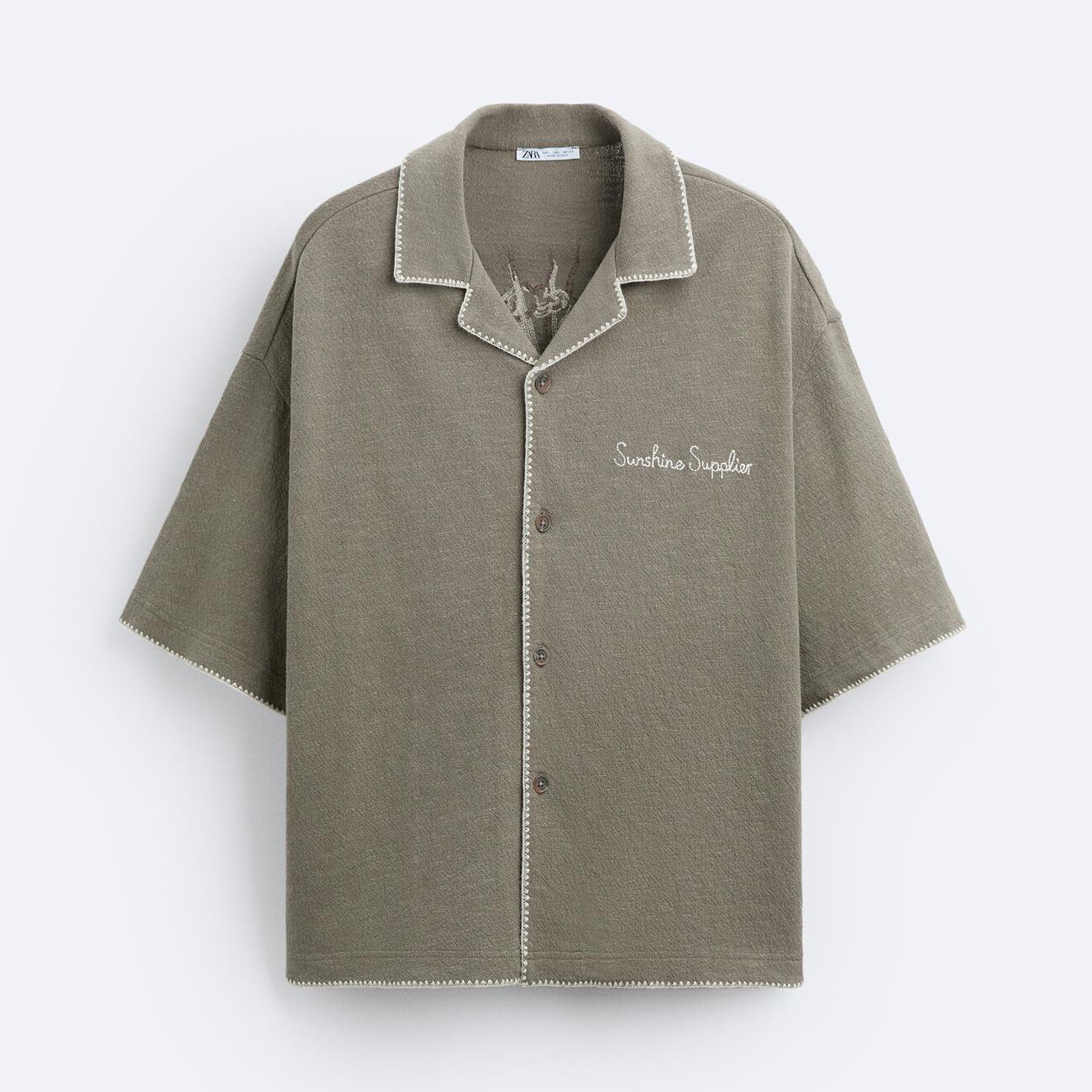 

Рубашка Zara Contrast Embroidered, коричневато-серый