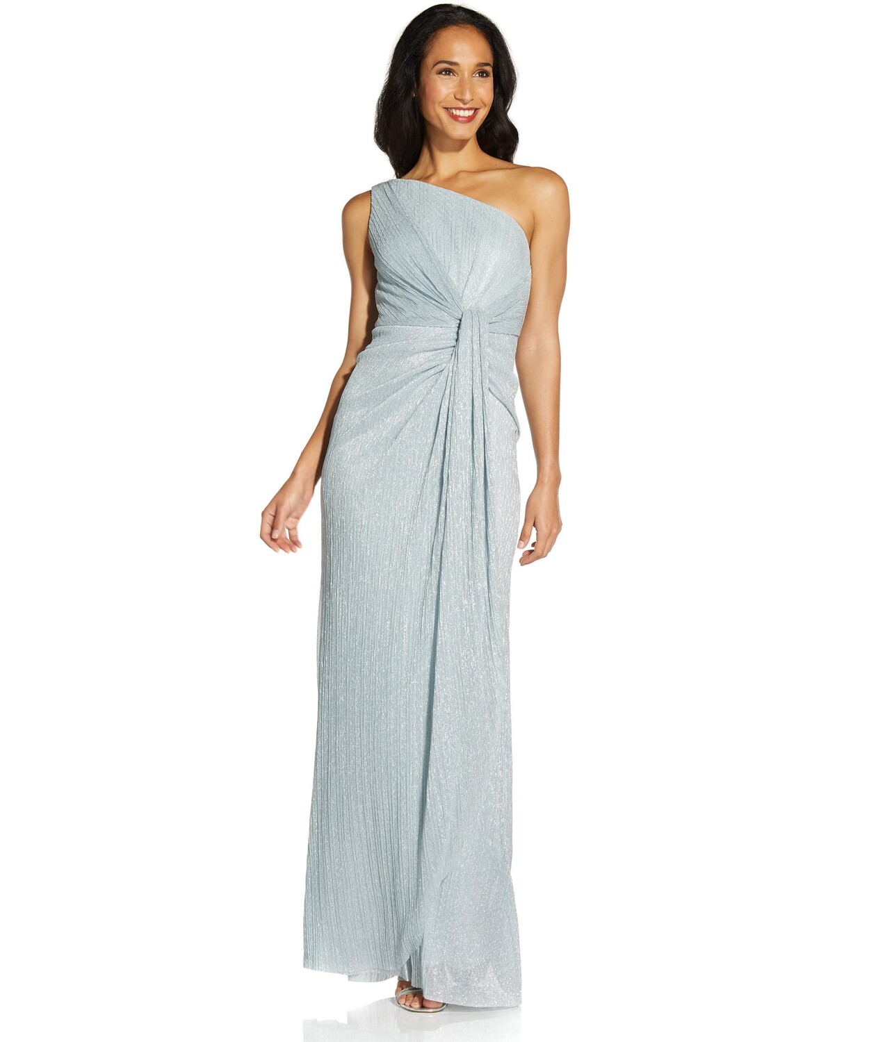 

Платье Adrianna Papell, Crinkle Metallic Stardust One Shoulder Mob Gown