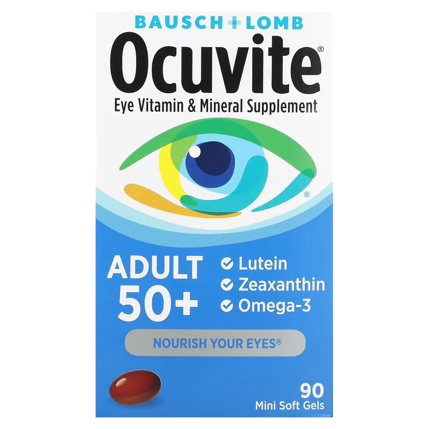 

Добавка для Зрения с Витаминами и Микроэлементами Ocuvite для людей старше, 90 мягких таблеток