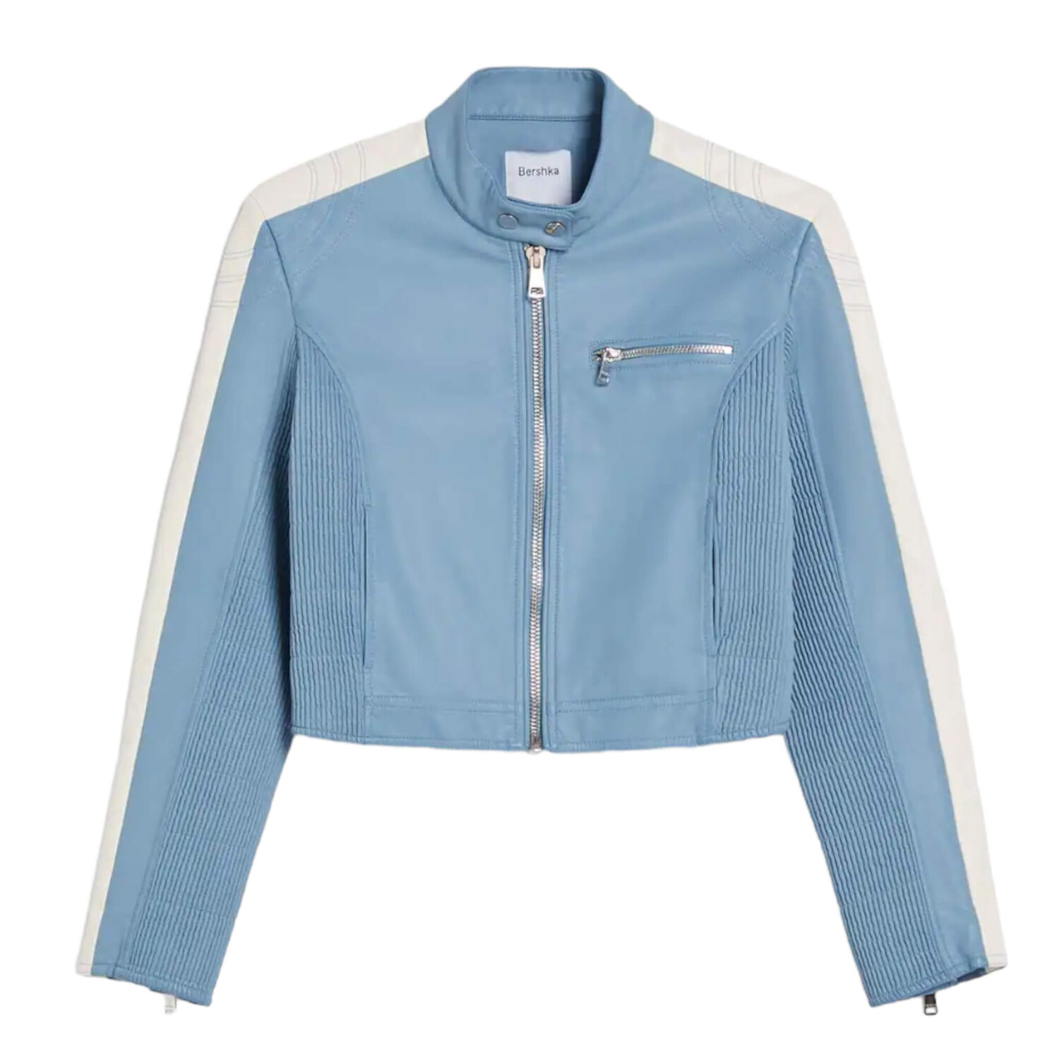 

Куртка Bershka Faded Faux Leather With Side Stripe, голубой