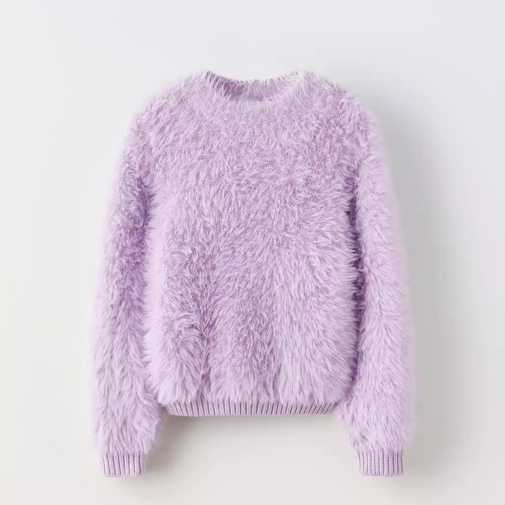 

Свитер ZARA Faux Fur Effect, фиолетовый