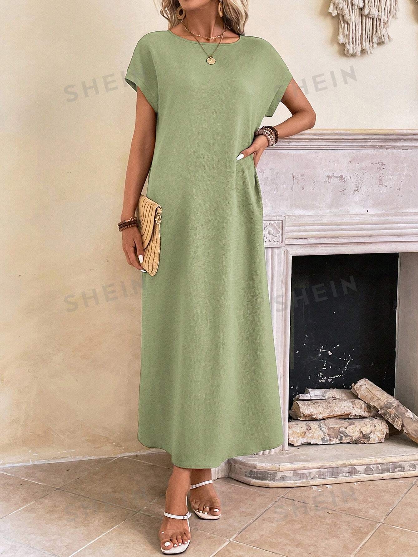 EMERY ROSE Однотонное летнее платье-туника с рукавами «летучая мышь», зеленый
