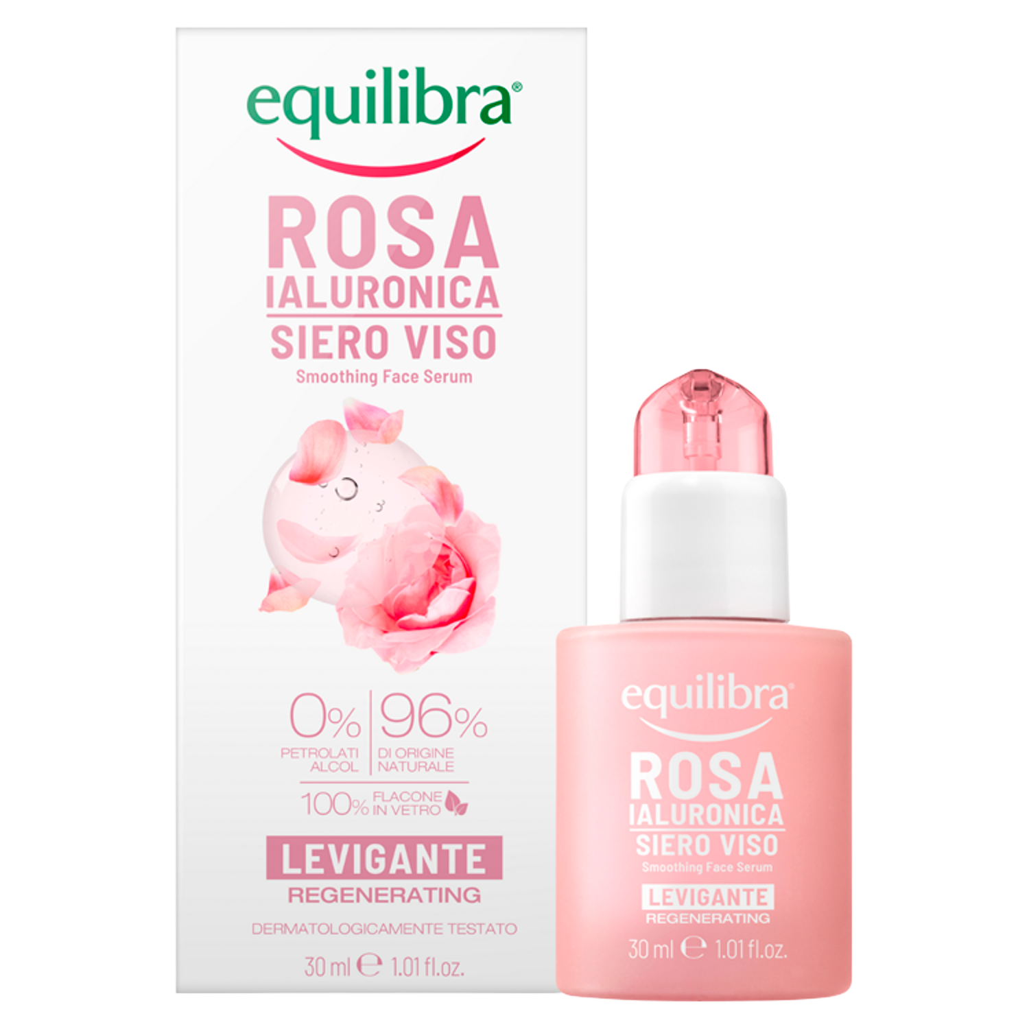 Equilibra Rosa разглаживающая розовая сыворотка для лица, 30 мл освежающая чистая розовая вода rosa pure 200 мл equilibra