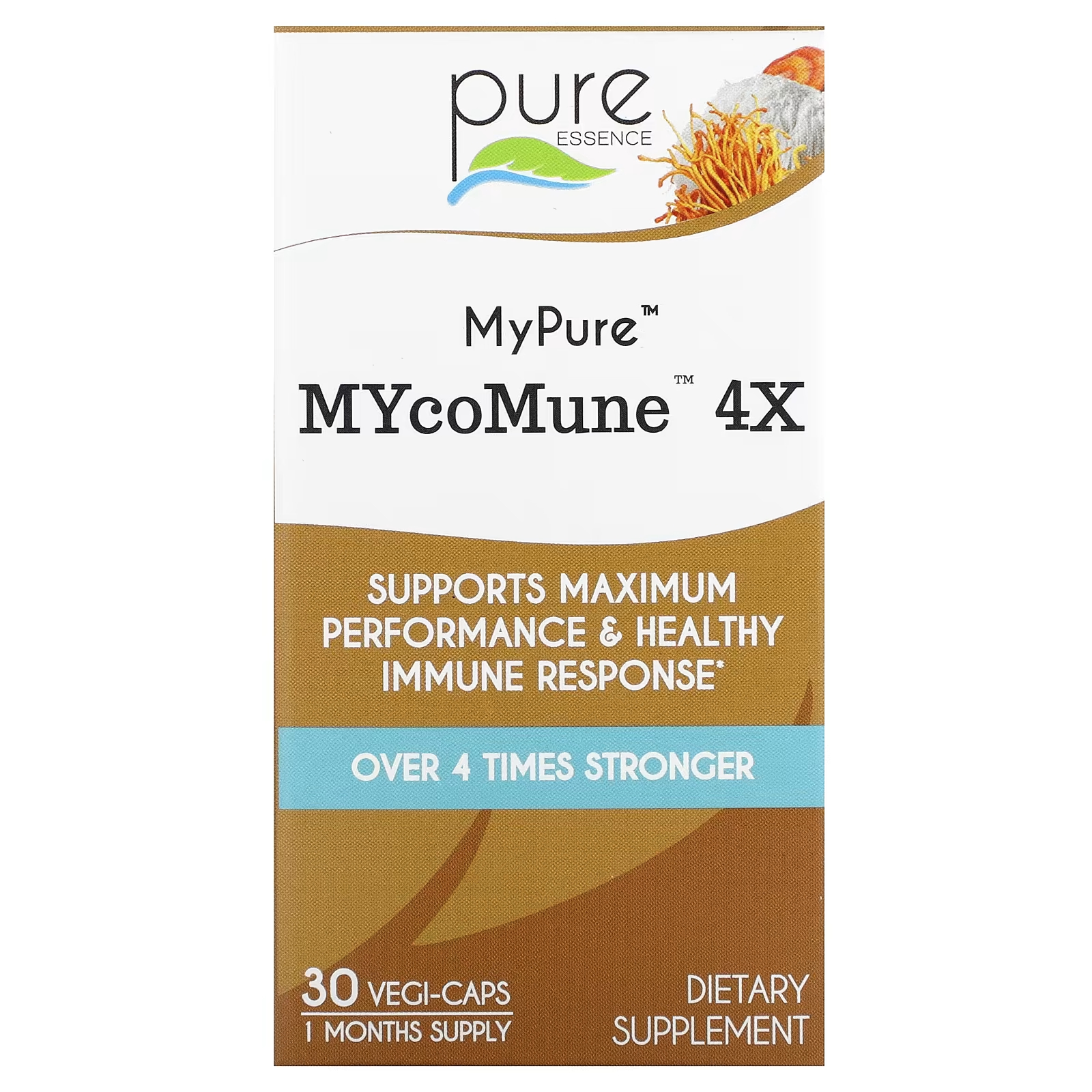 Пищевая добавка Pure Essence MyPure MYcoMune 4X без ГМО, 30 растительных капсул 1 упаковка грибной комплекс лев грива чага кордицепс рейши майтаке шиитаке 500 мг x270капсулы