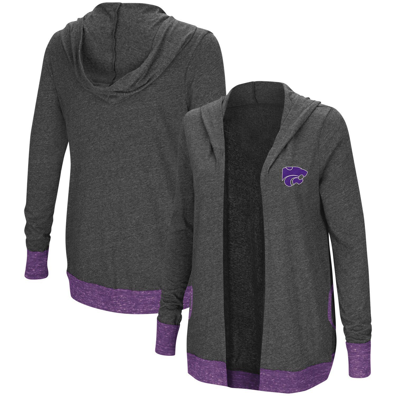 

Женский открытый кардиган для бега с препятствиями Colosseum Charcoal Kansas State Wildcats с капюшоном Colosseum