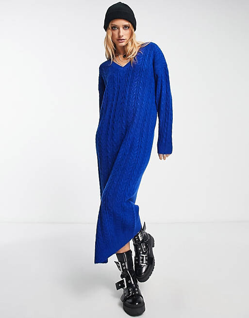 

Голубое вязаное платье-джемпер макси ASOS DESIGN