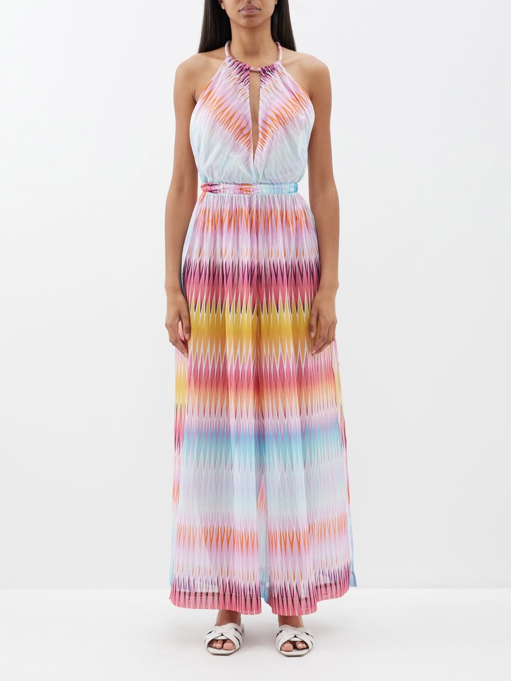 

Полосатый комбинезон из смесового хлопка с воротником-халтером Missoni, розовый